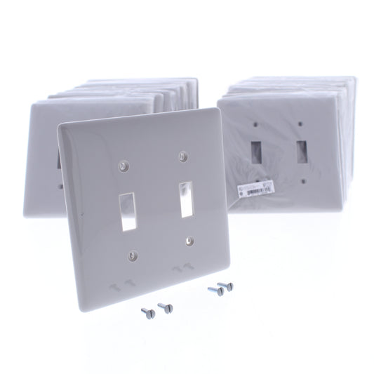 Hubbell NPJ2GY Gray 2-Gang Mid-size Toggle Switch Cover Nylon Wallplates 25-Pack