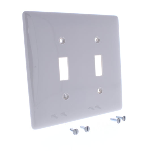 Hubbell NPJ2GY Gray 2-Gang Toggle Switch Unbreakable Nylon Mid-Size Wallplate
