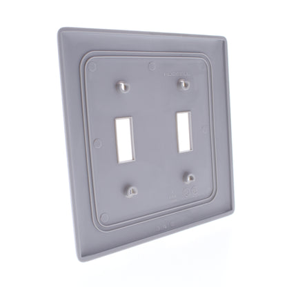 Hubbell NPJ2GY Gray 2-Gang Toggle Switch Unbreakable Nylon Mid-Size Wallplate