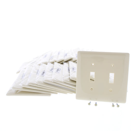 Hubbell NPJ2I Ivory 2-Gang Toggle Switch Unbreakable Mid-Size Wallplates 25pcs
