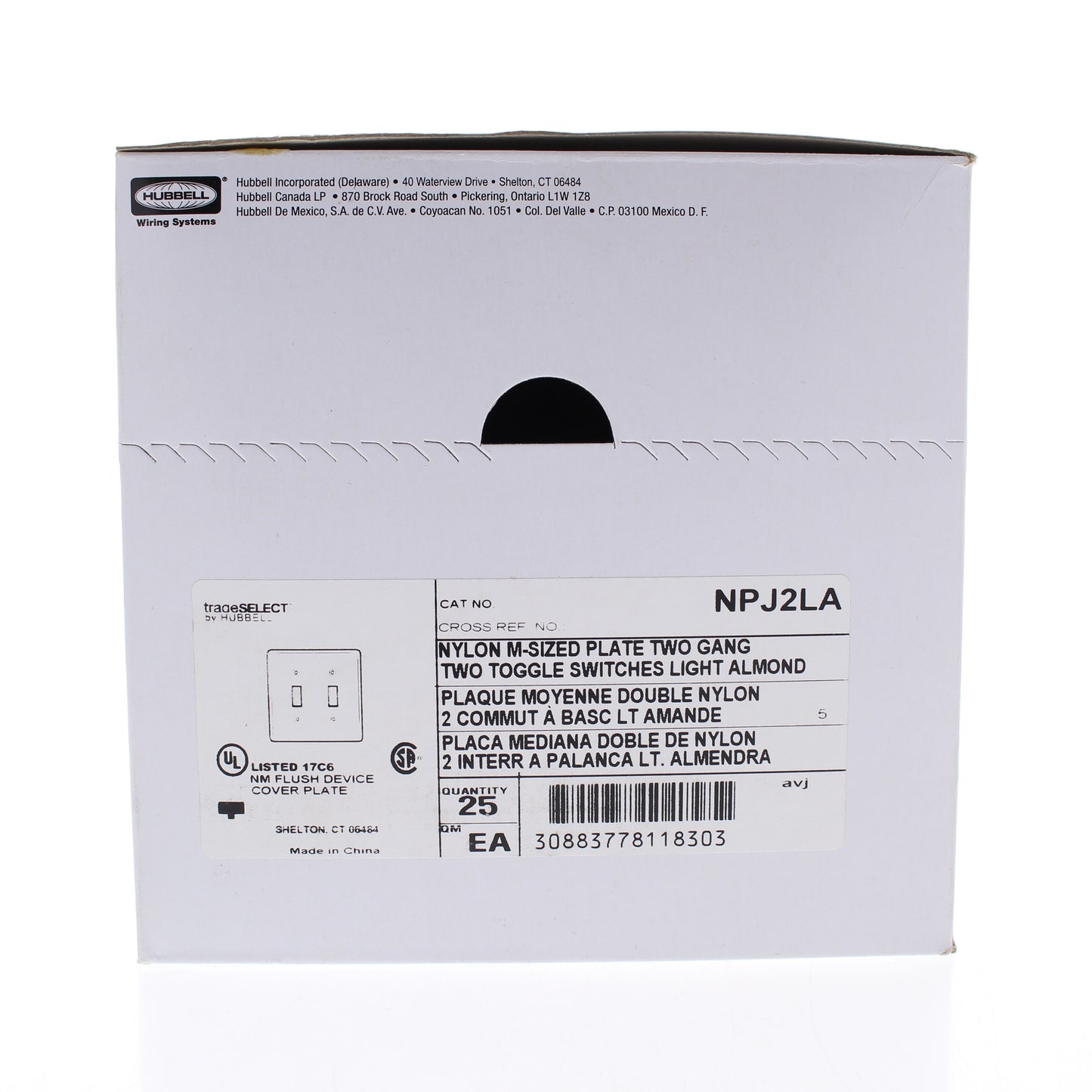 Hubbell NPJ2LA Light Almond 2-Gang Nylon Mid-size Switch Cover Wallplate 25-Pack