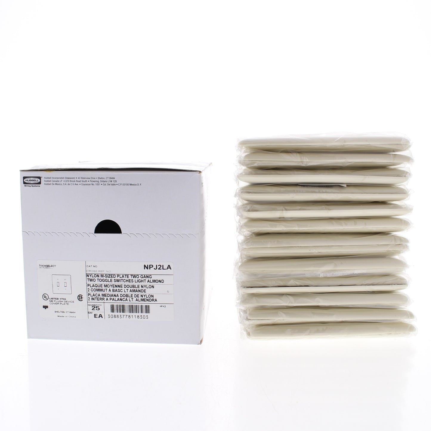 Hubbell NPJ2LA Light Almond 2-Gang Nylon Mid-size Switch Cover Wallplate 25-Pack