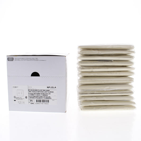 Hubbell NPJ2LA Light Almond 2-Gang Nylon Mid-size Switch Cover Wallplate 25-Pack