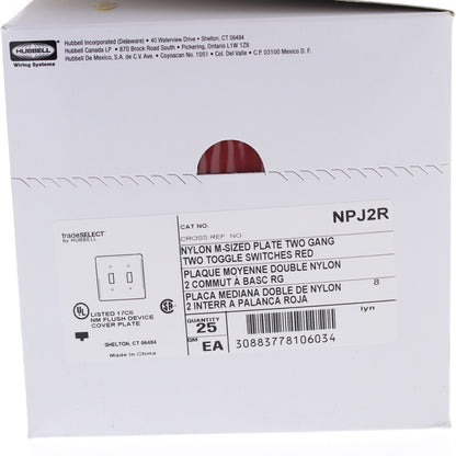 Hubbell NPJ2R Red 2-Gang Mid-size Switch Plate Cover Nylon Wallplates 25-Pack