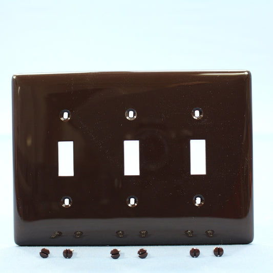 Hubbell NPJ3 Brown 3-Gang Toggle Switch Unbreakable Nylon Mid-Size Wallplate