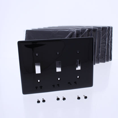 Hubbell NPJ3BK Black 3-Gang Mid-Size Toggle Switch Cover Nylon Wallplate 10-Pack