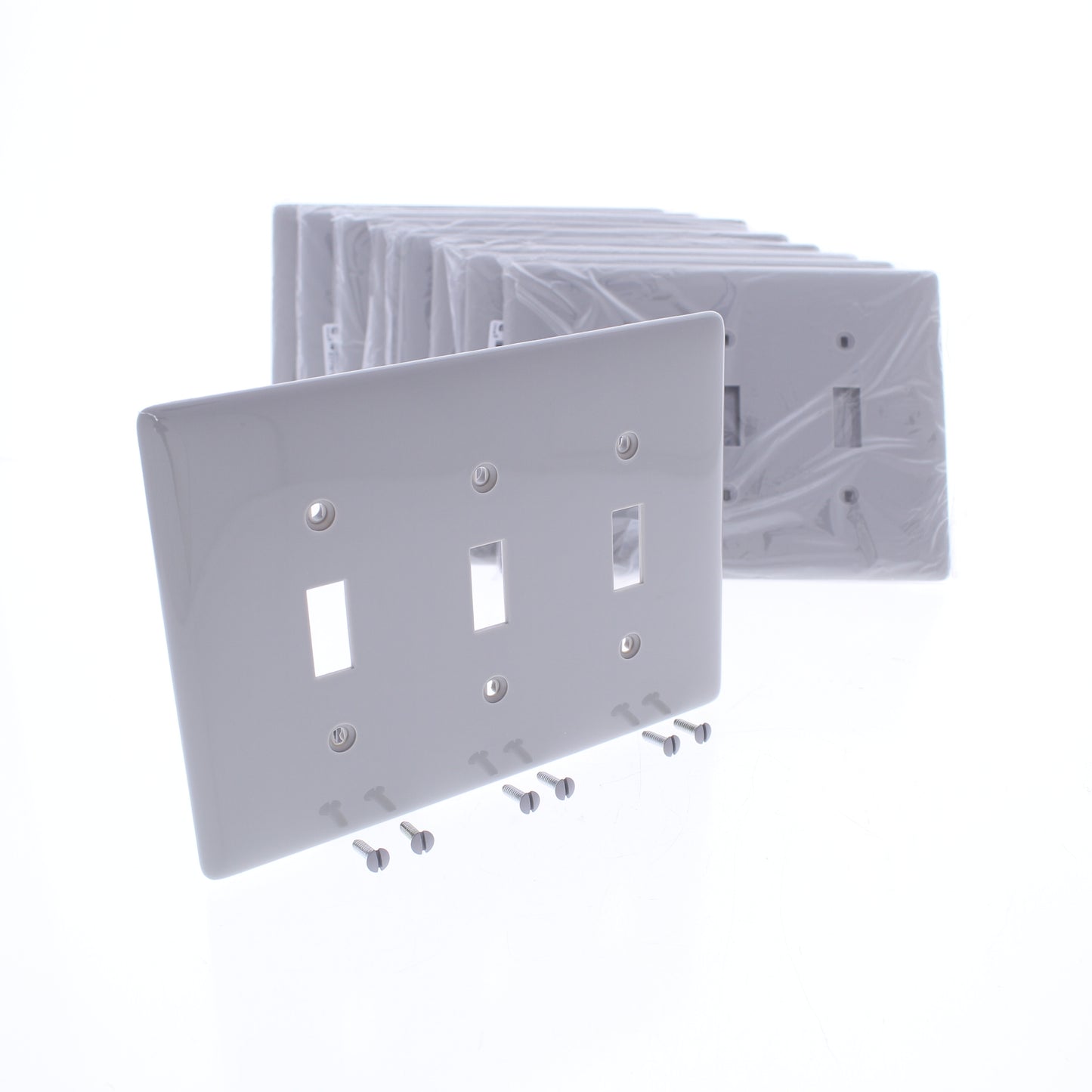 Hubbell NPJ3GY Gray 3-Gang Toggle Switch Unbreakable Mid-Size Wallplates 10pcs
