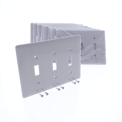 Hubbell NPJ3GY Gray 3-Gang Toggle Switch Unbreakable Mid-Size Wallplates 10pcs