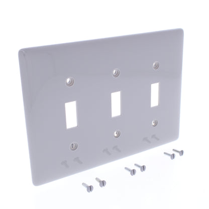 Hubbell NPJ3GY Gray 3-Gang Toggle Switch Unbreakable Mid-Size Wallplates 10pcs