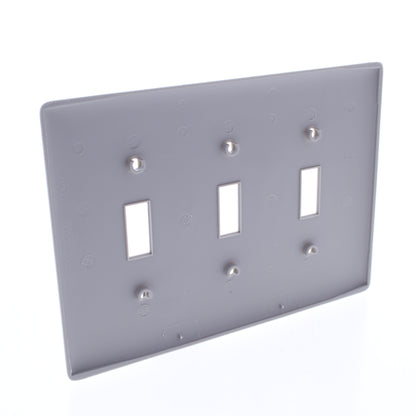 Hubbell NPJ3GY Gray 3-Gang Toggle Switch Unbreakable Mid-Size Wallplates 10pcs