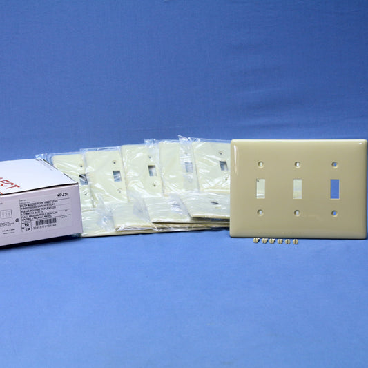 Hubbell NPJ3I Ivory 3-Gang Toggle Switch Unbreakable Mid-Size Wallplates 10pcs