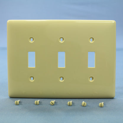 Hubbell NPJ3I Ivory 3-Gang Toggle Switch Unbreakable Nylon Mid-Size Wallplate