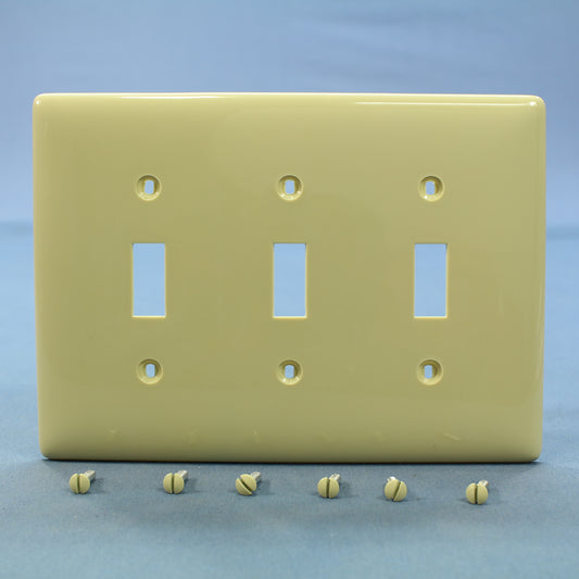 Hubbell NPJ3I Ivory 3-Gang Toggle Switch Unbreakable Nylon Mid-Size Wallplate
