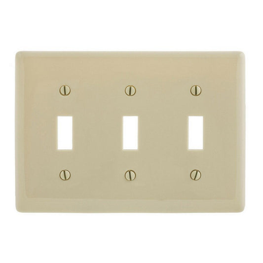 Hubbell NPJ3IZ Ivory 3-Gang Toggle Unbreakable Nylon Mid-Size Wallplate Cover