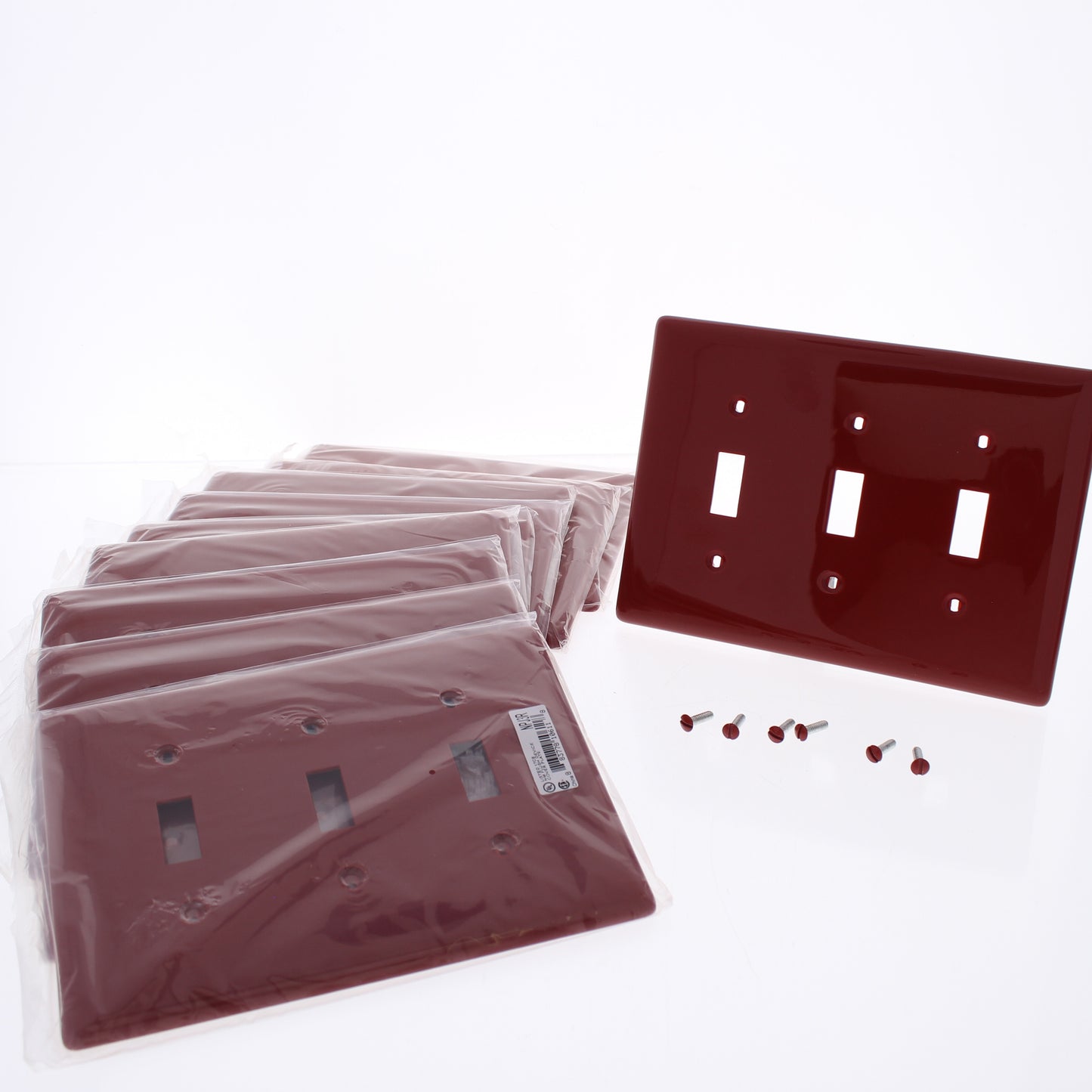 Hubbell NPJ3R Red 3-Gang Toggle Unbreakable Nylon Mid-Size Wallplate Cover 10pcs