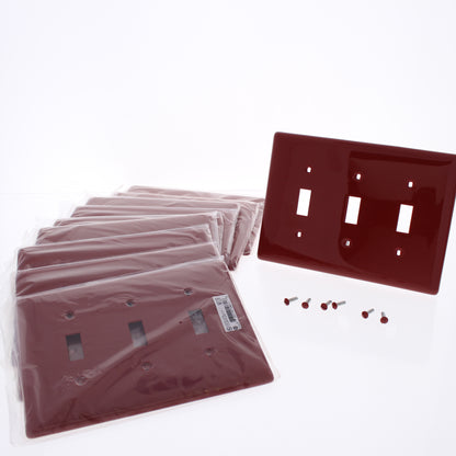 Hubbell NPJ3R Red 3-Gang Toggle Unbreakable Nylon Mid-Size Wallplate Cover 10pcs