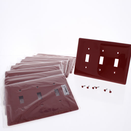 Hubbell NPJ3R Red 3-Gang Toggle Unbreakable Nylon Mid-Size Wallplate Cover 10pcs
