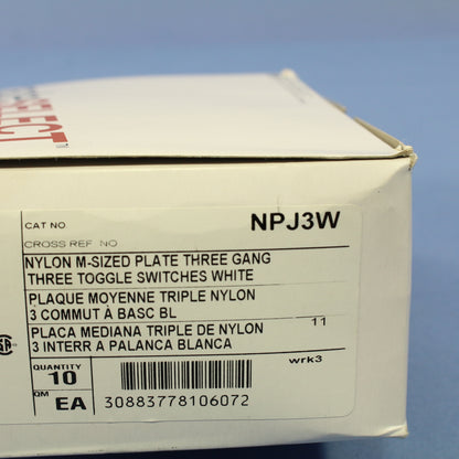 Hubbell NPJ3W White 3-Gang Toggle Switch Unbreakable Mid-Size Wallplates 10pcs