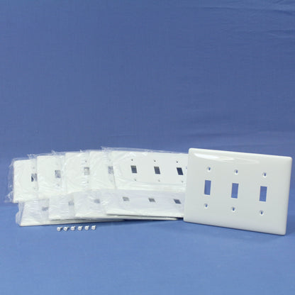 Hubbell NPJ3W White 3-Gang Toggle Switch Unbreakable Mid-Size Wallplates 10pcs
