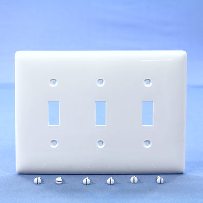Hubbell NPJ3W White 3-Gang Toggle Switch Unbreakable Nylon Mid-Size Wallplate