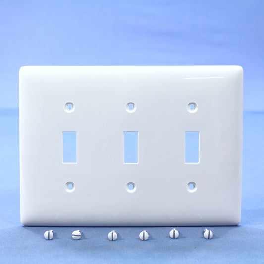 Hubbell NPJ3W White 3-Gang Toggle Switch Unbreakable Nylon Mid-Size Wallplate