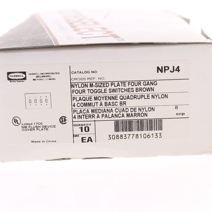 Hubbell NPJ4 Brown 4-Gang Mid-size Switch Plate Cover Nylon Wallplates 10-Pack