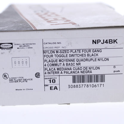 Hubbell NPJ4BK Black 4-Gang MidSize Toggle Switch Cover Nylon Wallplates 10-Pack