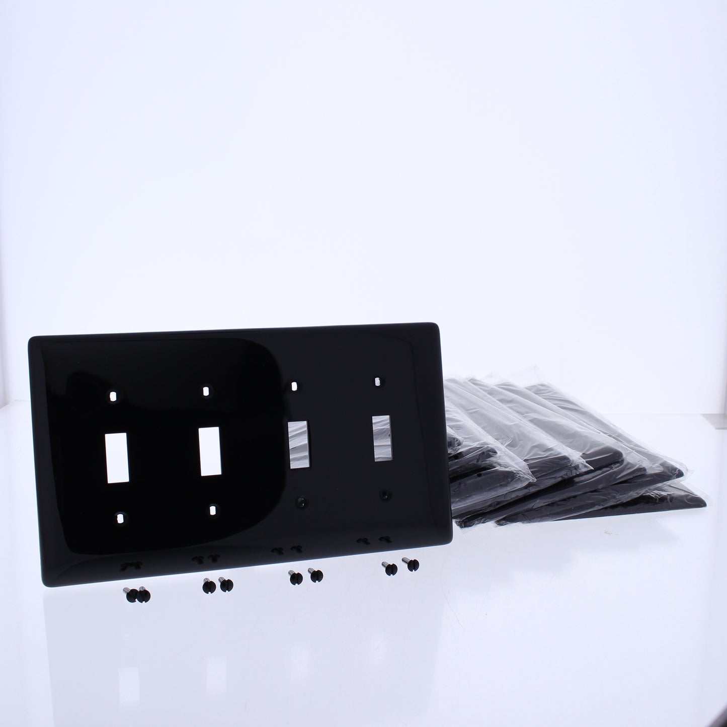 Hubbell NPJ4BK Black 4-Gang MidSize Toggle Switch Cover Nylon Wallplates 10-Pack
