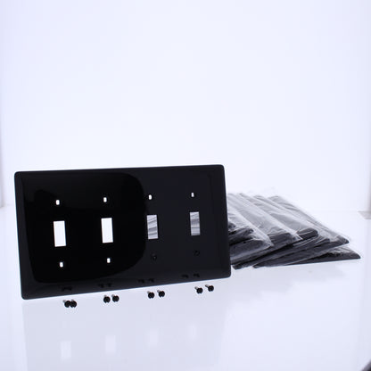 Hubbell NPJ4BK Black 4-Gang MidSize Toggle Switch Cover Nylon Wallplates 10-Pack