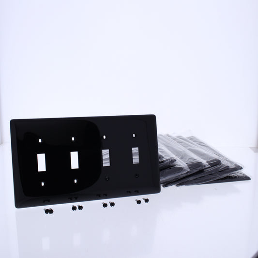 Hubbell NPJ4BK Black 4-Gang MidSize Toggle Switch Cover Nylon Wallplates 10-Pack