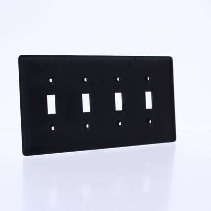 Hubbell NPJ4BK Black 4-Gang MidSize Toggle Switch Cover Nylon Wallplates 10-Pack