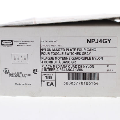 Hubbell NPJ4GY Gray 4-Gang Toggle Switch Unbreakable Mid-Size Wallplates 10pcs