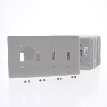 Hubbell NPJ4GY Gray 4-Gang Toggle Switch Unbreakable Mid-Size Wallplates 10pcs