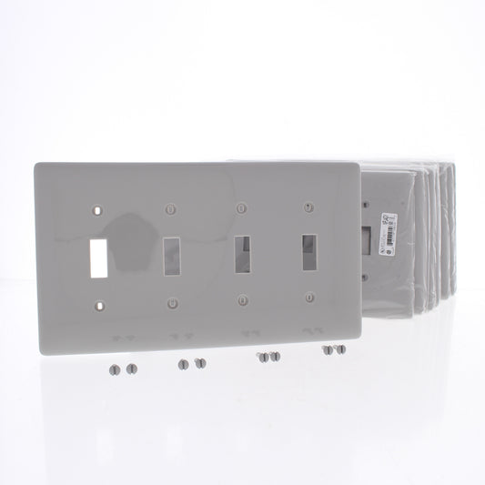 Hubbell NPJ4GY Gray 4-Gang Toggle Switch Unbreakable Mid-Size Wallplates 10pcs
