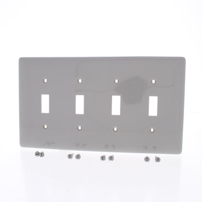 Hubbell NPJ4GY Gray 4-Gang Toggle Switch Unbreakable Mid-Size Wallplates 10pcs