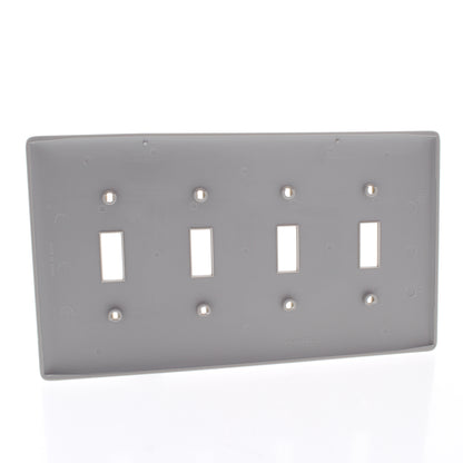 Hubbell NPJ4GY Gray 4-Gang Toggle Switch Unbreakable Mid-Size Wallplates 10pcs