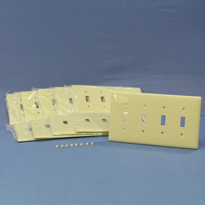 Hubbell NPJ4I Ivory 4-Gang Mid-size Toggle Switch Cover Nylon Wallplates 10-Pack