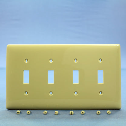 Hubbell NPJ4I Ivory 4-Gang Toggle Switch Unbreakable Nylon Mid-Size Wallplate