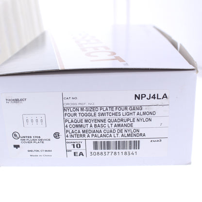 Hubbell NPJ4LA Light Almond 4-Gang Mid-size Switch Plate Nylon Wallplate 10-Pack