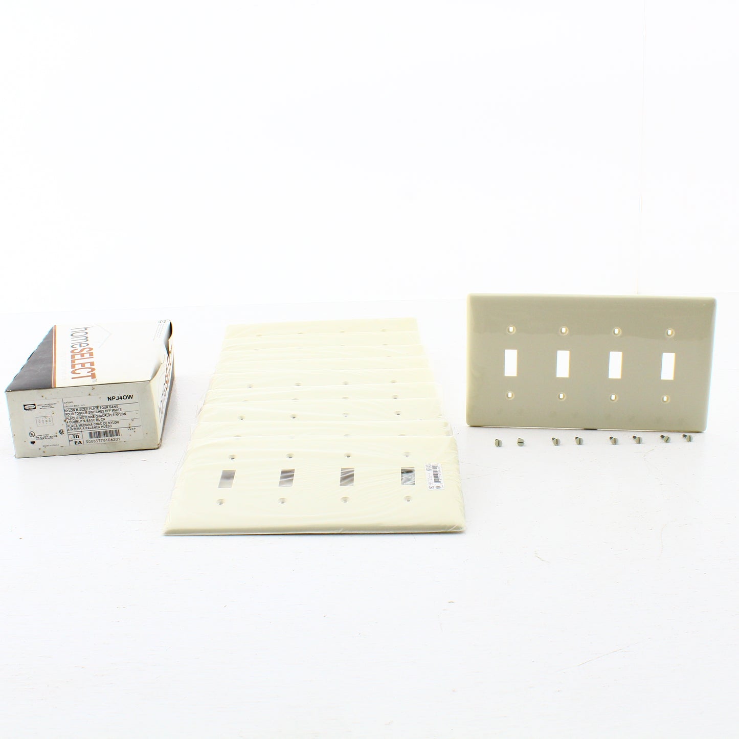 Hubbell NPJ4OW Office White 4-Gang Nylon Mid-size Switch Nylon Wallplate 10-Pack