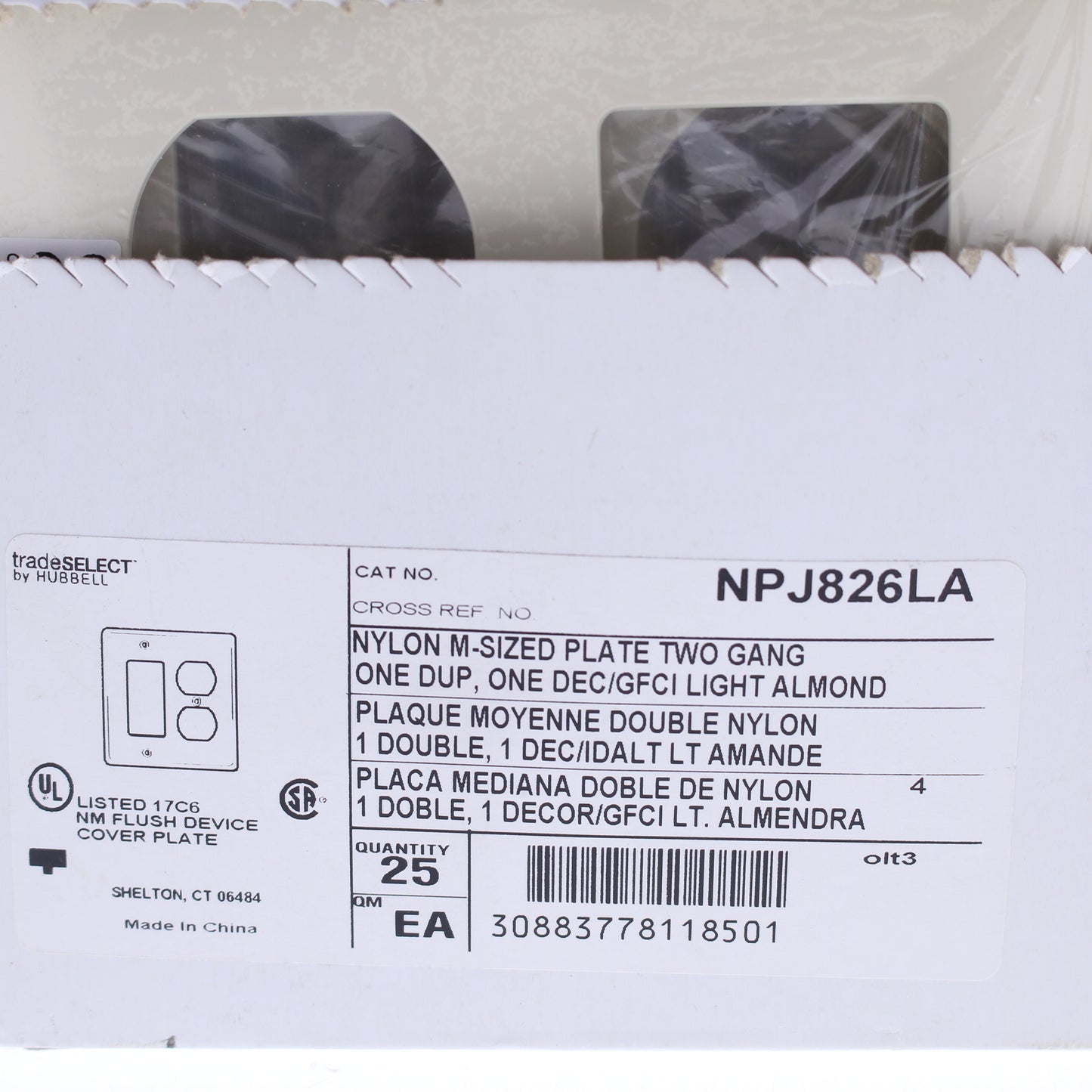 Hubbell NPJ826LA Lt Almond 2-Gang Duplex GFCI Unbreakable Mid-Size Covers 25pcs