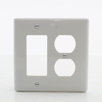 Hubbell NPJ826W White 2-Gang Mid-Size Nylon Duplex Outlet Rocker Decorator Cover