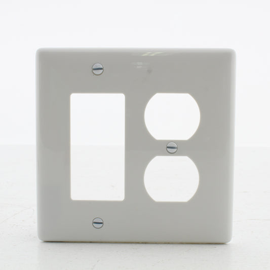 Hubbell NPJ826W White 2-Gang Mid-Size Nylon Duplex Outlet Rocker Decorator Cover