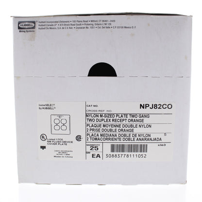 Hubbell NPJ82CO Orange Computer Only 2-Gang Receptacle Mid-size Nylon Cover 25pc