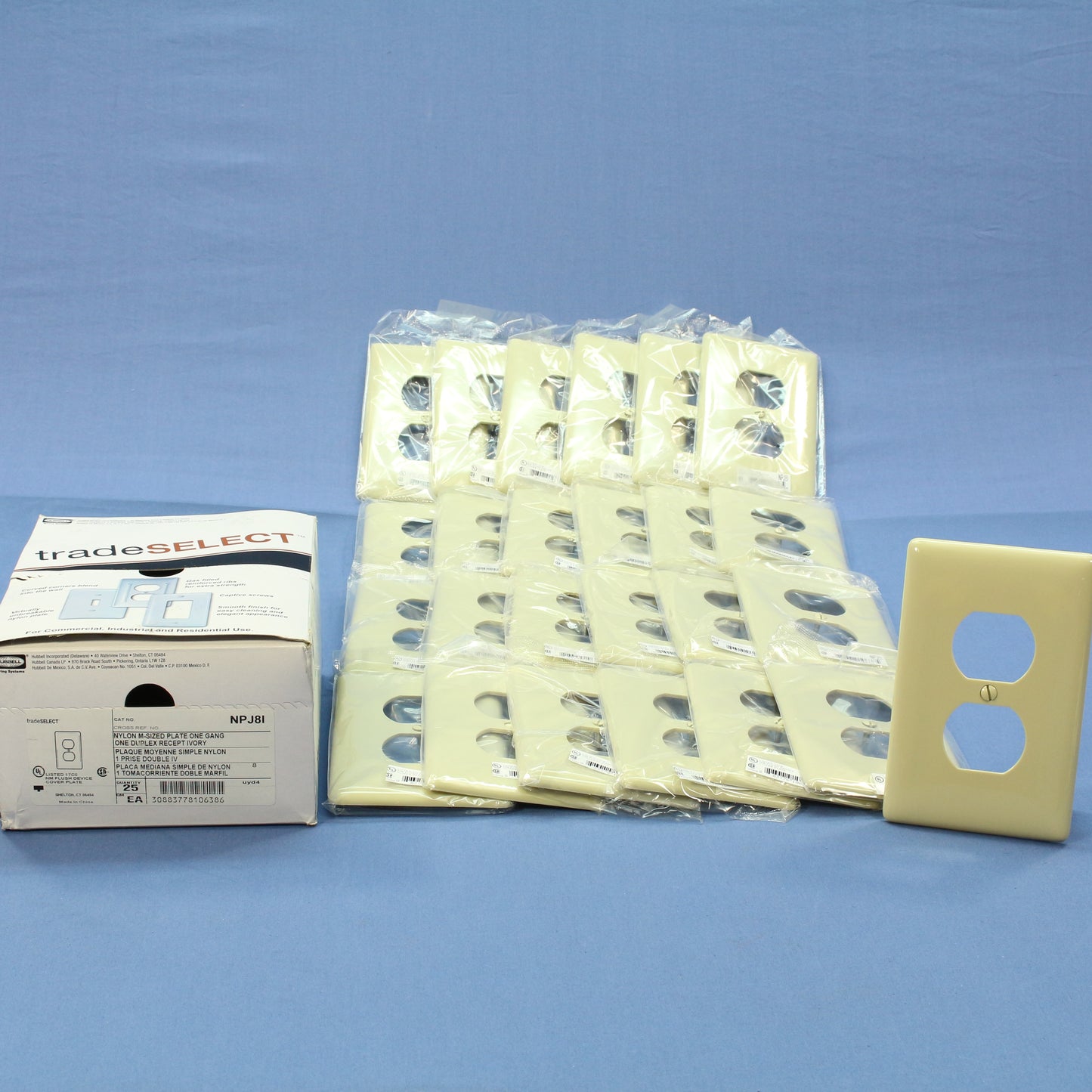 Hubbell NPJ8I Ivory 1-Gang Duplex Outlet Unbreakable Mid-Size Wallplates 25pcs