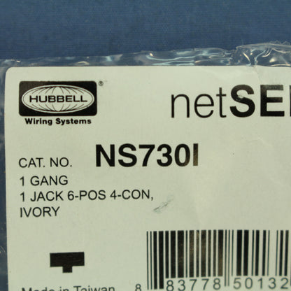 Hubbell NS730I Ivory 1-Gang Telephone Jack 6-Pos 4-Con Standard Wallplate Cover