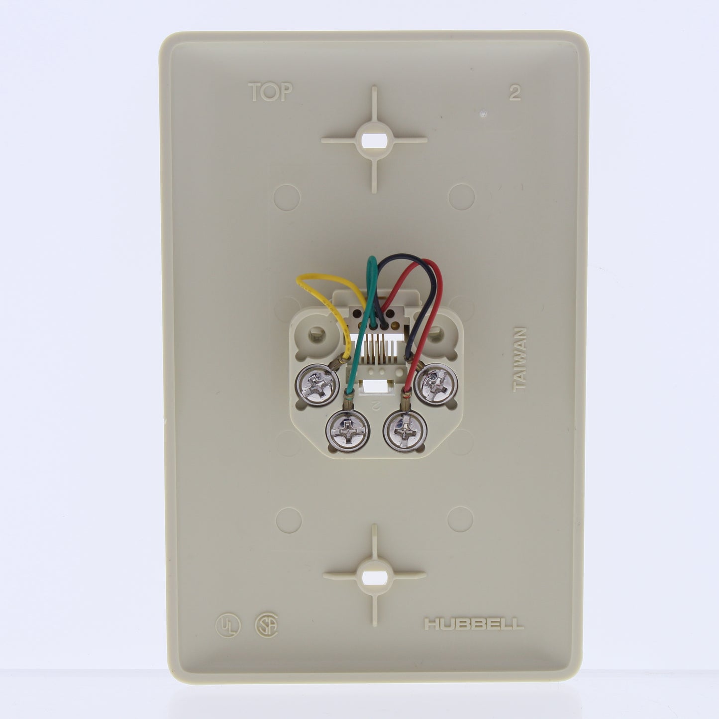 Hubbell Ivory Molded In Mid-Size Phone Jack Wallplate Cover 4-Wire 6P4C NS735I
