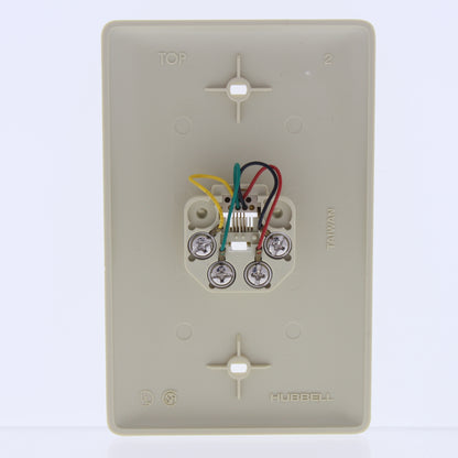 Hubbell Ivory Molded In Mid-Size Phone Jack Wallplate Cover 4-Wire 6P4C NS735I