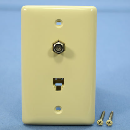 Hubbell NS747I Ivory 1-Gang Coax Phone, Unbreakable Wallplate Cover Box Mount