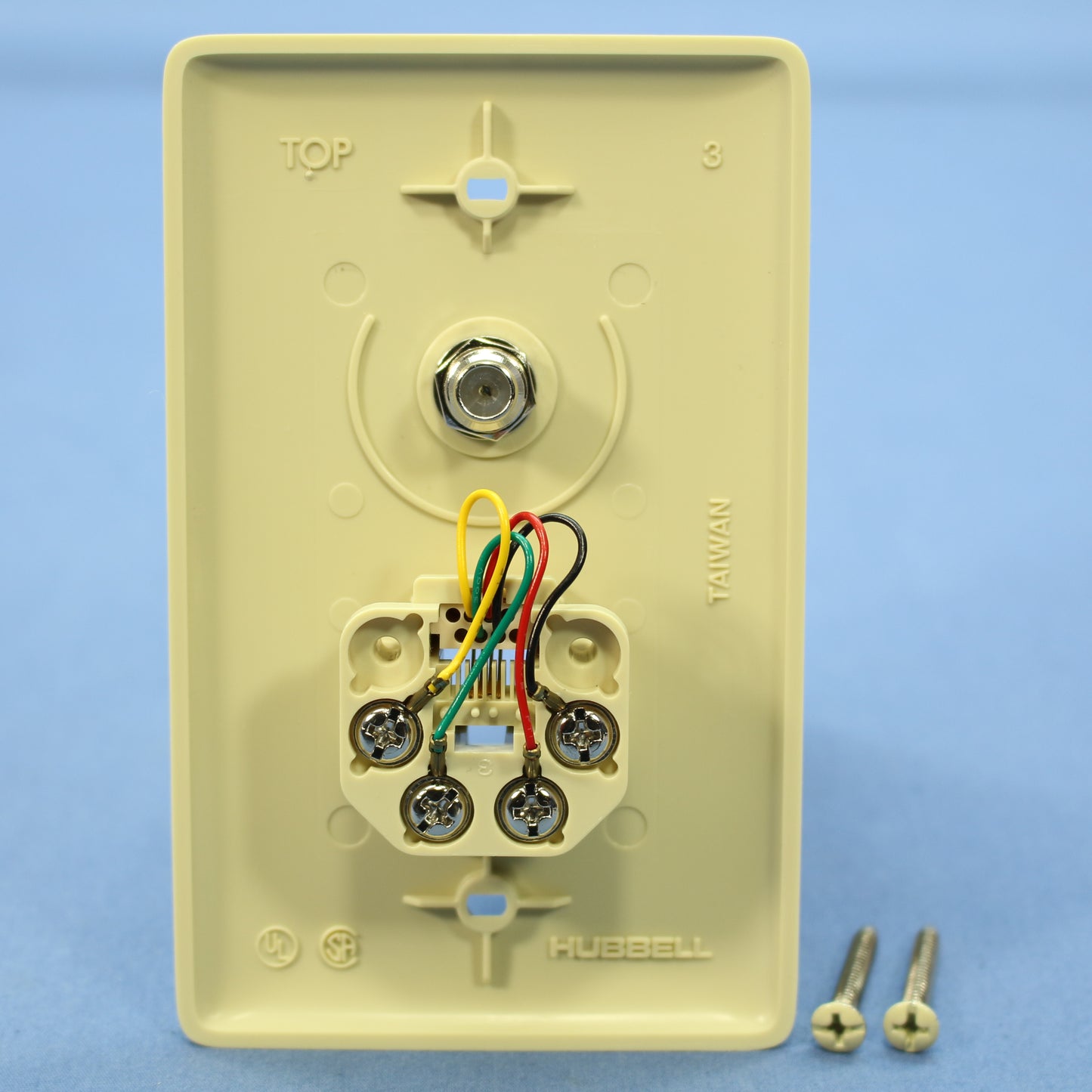 Hubbell NS747I Ivory 1-Gang Coax Phone, Unbreakable Wallplate Cover Box Mount